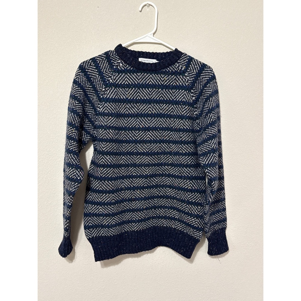 McGregor Sweater Mens Small Navy Blue Wool Blend Speckled Chevron‎ Knit Vintage